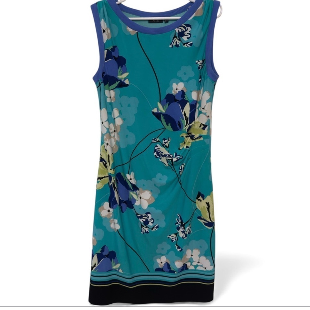 APT.9 Women’s Sleeveless Floral Print Blue Green Knit Shift Dress - Size Large
